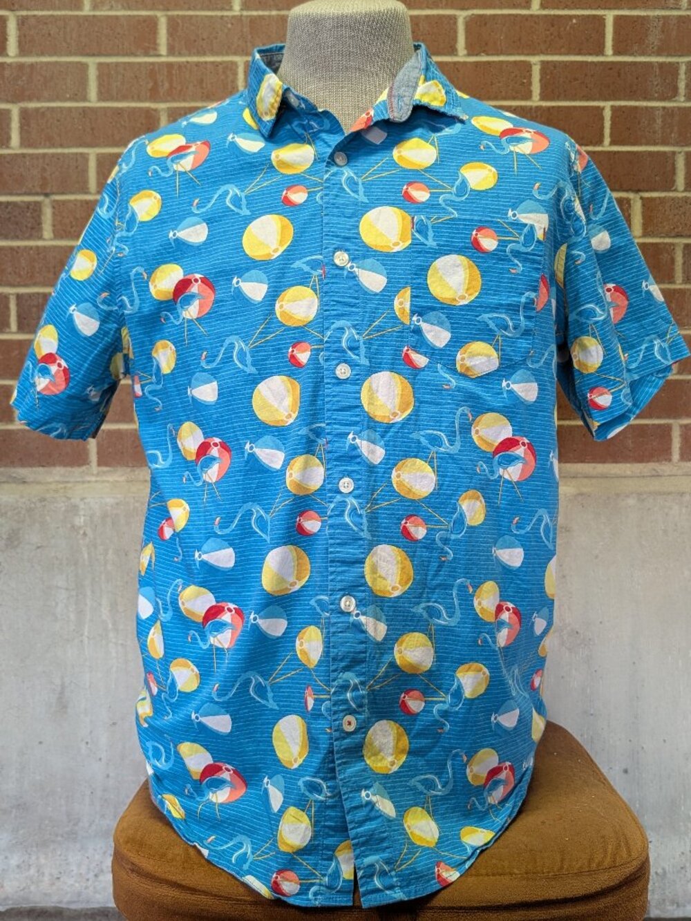 Union Bay Men's Fun Beach Resort Shirt Flamingo Cotton Blend Button Up Poplin XL